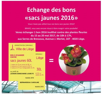 Sacs jaunes 2016: échangez vos bons non utilisés contre des plantes fleuries ou des sacs à provisions