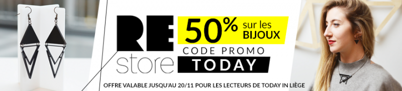 REStore Design, boutique  « slow design et upcycling » de la rue En Neuvice offre -50% aux lecteurs de Today in Liège (code promo Today) jusqu’au 20/11 sur les bijoux