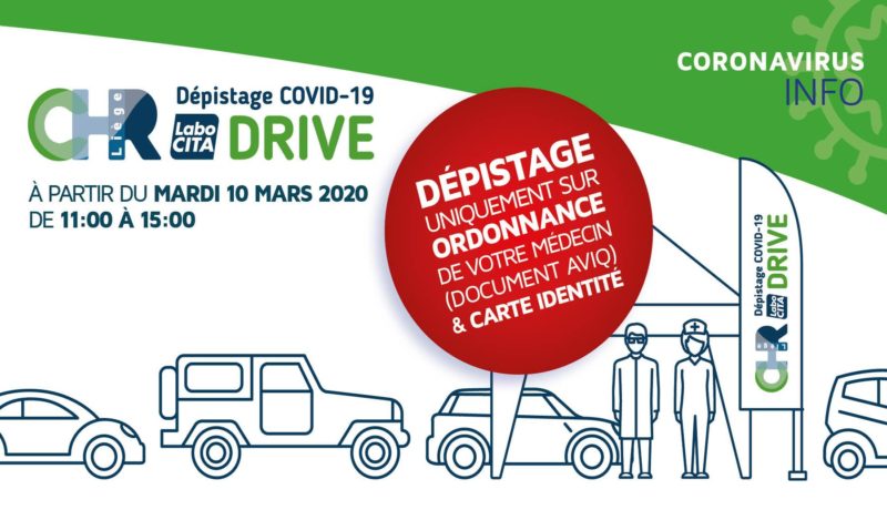 « Labo Cita Drive » au CHR pour réaliser le test diagnostic coronavirus COVID-19 sans sortir de sa voiture
