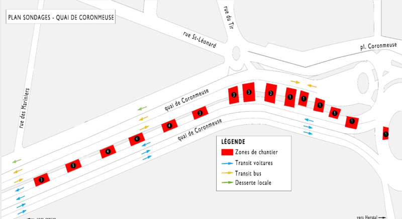 Sondages sur le quai de Coronmeuse dans le cadre du chantier du tram