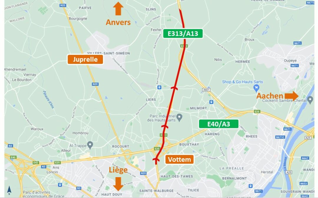 Travaux à venir sur la E313/A13 entre Vottem et Juprelle vers Anvers