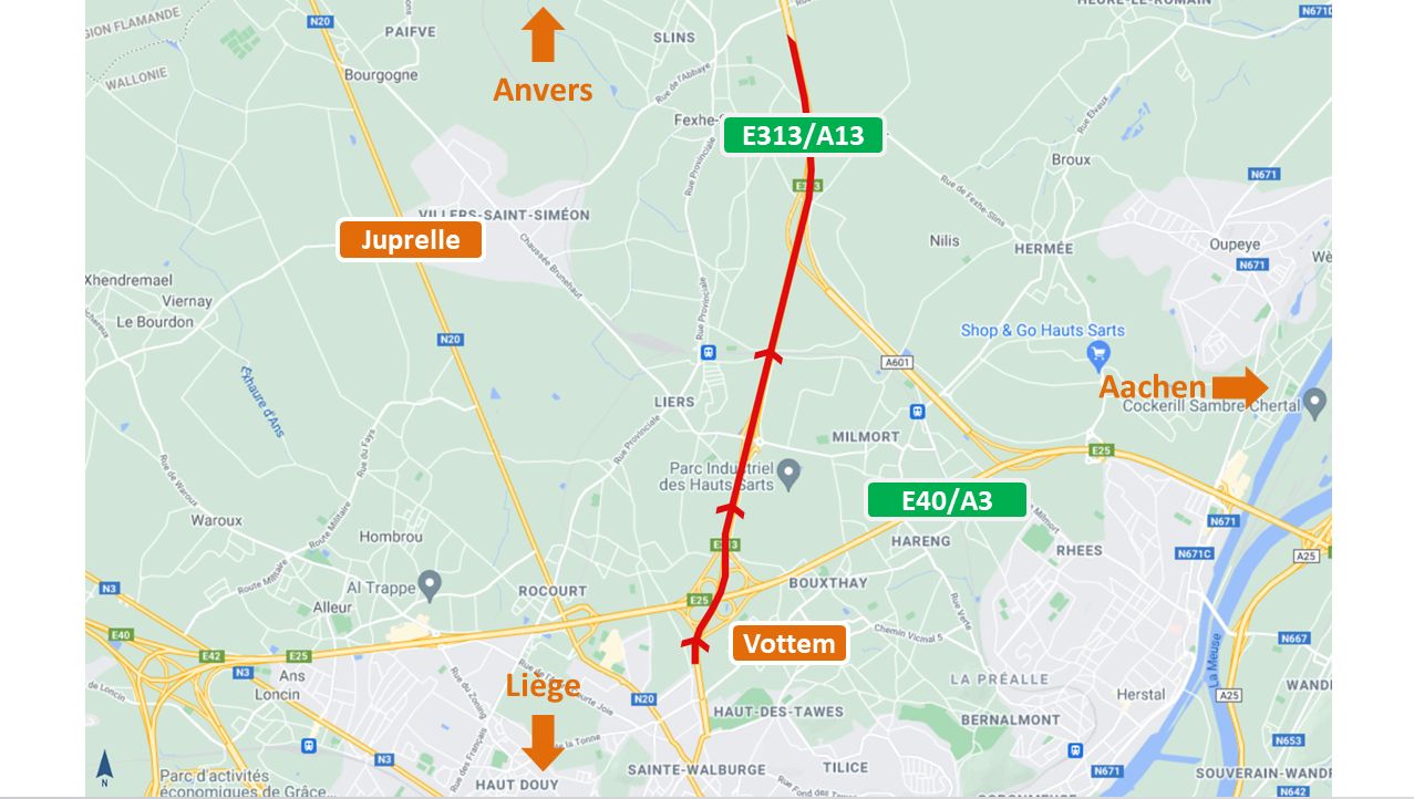 Travaux à venir sur la E313/A13 entre Vottem et Juprelle vers Anvers