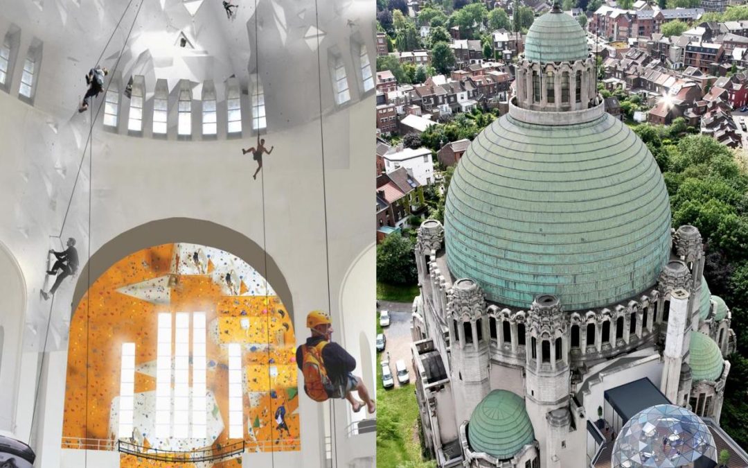 La plus grande salle d’escalade d’Europe dans la basilique de Cointe avec logement et resto panoramique