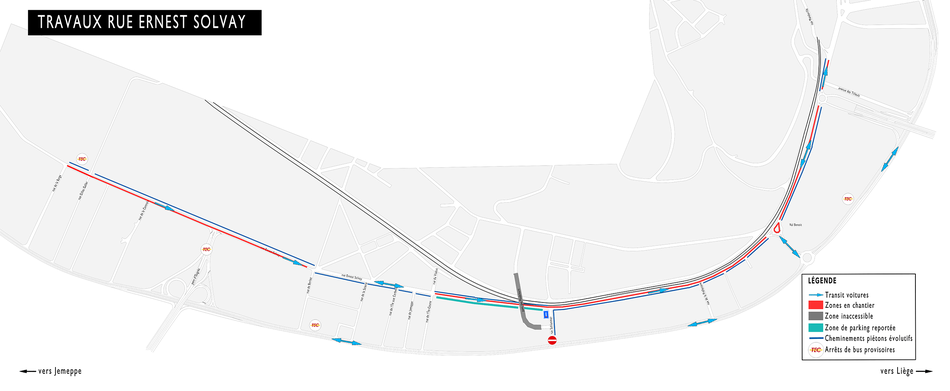 Travaux de voirie rue Ernest Solvay dans le cadre du chantier du tram