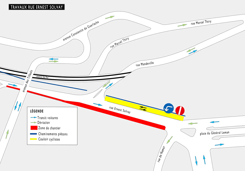 Mise en sens unique d’un tronçon de la rue Ernest Solvay vers la place Général Leman: déviation vers Cointe