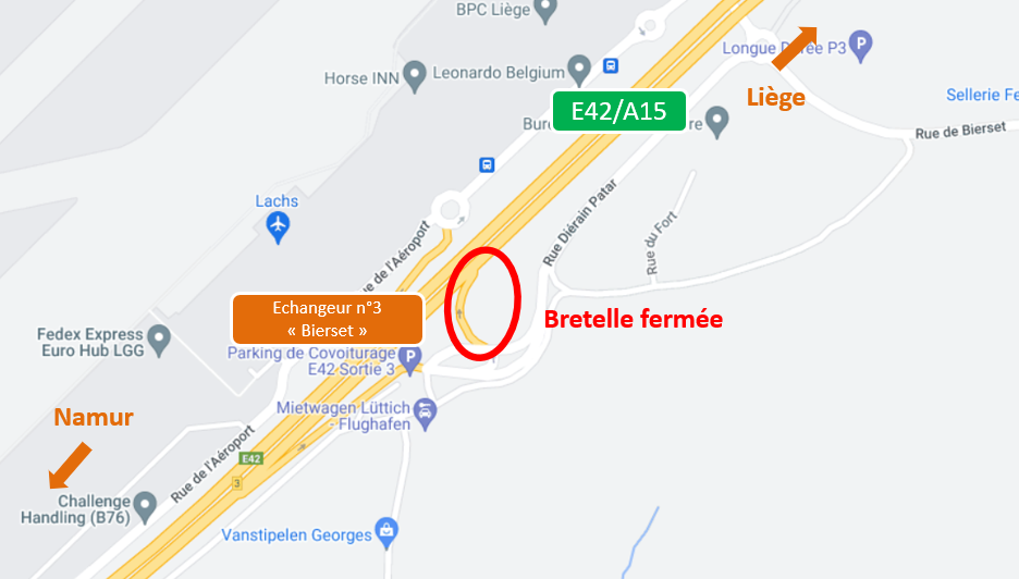Chantier de réaménagement de l’échangeur n°3 “Bierset” (E42): la bretelle d’accès pour les usagers circulant vers Liège sera fermée un mois supplémentaire