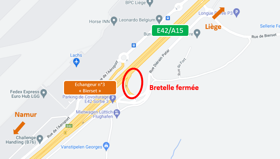 Chantier de réaménagement de l’échangeur n°3 « Bierset » (E42): la bretelle d’accès pour les usagers circulant vers Liège sera fermée un mois supplémentaire