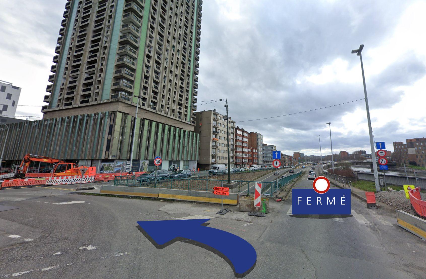 La bretelle d’accès au pont Biais pour rejoindre le centre-ville en provenance de Droixhe à nouveau fermée