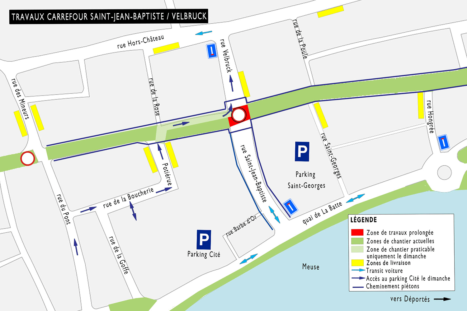 La jonction entre le quai de La Batte et la rue Hors-Château temporairement inaccessible
