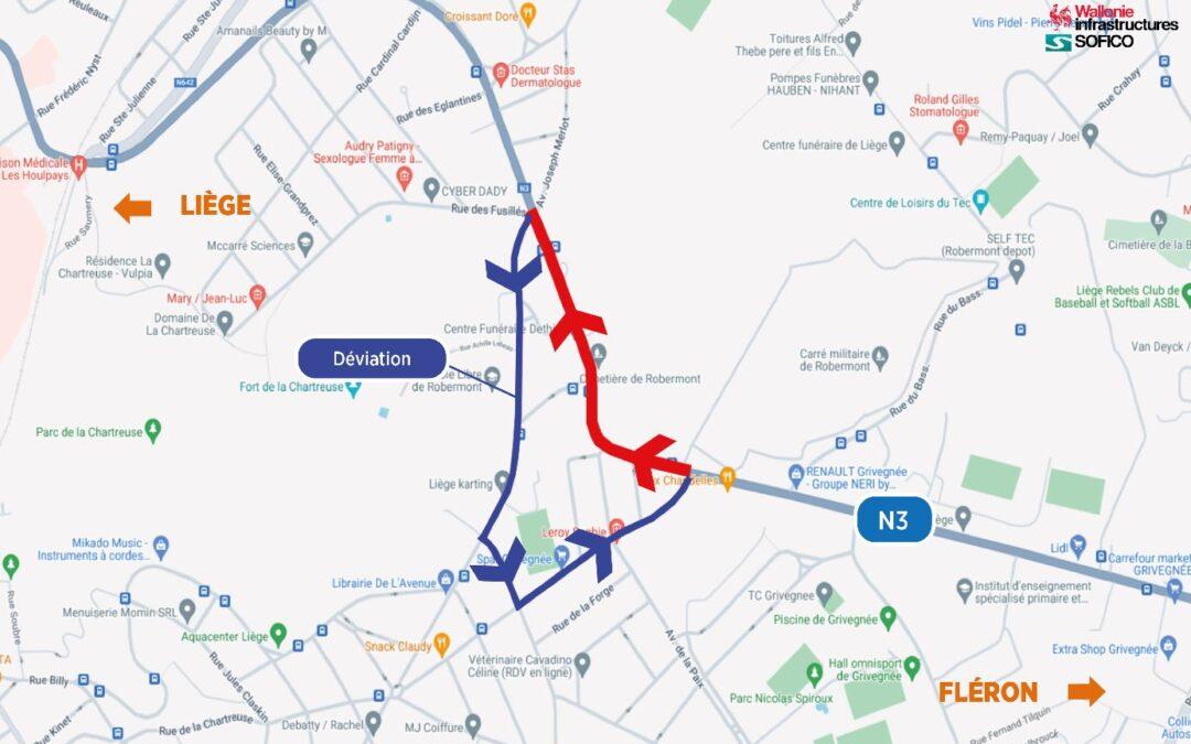 Nouvelle phase de travaux sur la N3 vers Fléron: elle sera fermée dans un sens