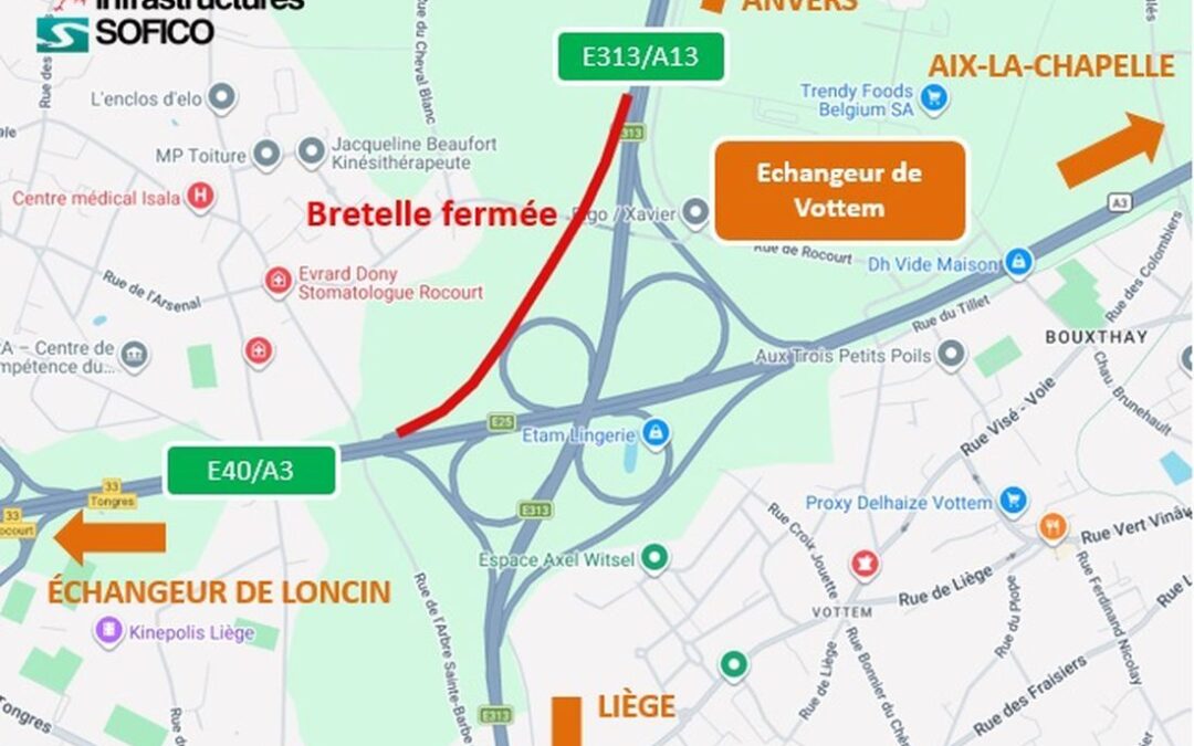 Une des bretelles de l’échangeur de Vottem fermée à partir de ce lundi