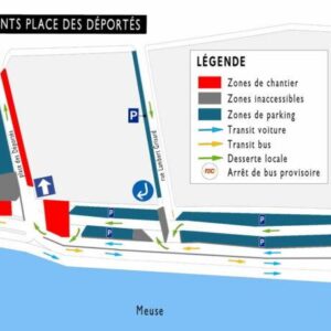 Travaux sur la place des déportés et le quai Saint-Léonard dans le cadre du chantier du tram